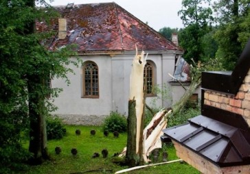 Negaisā krītoši koki Kalnciema–Klīves baznīcai ielauž jumtu 