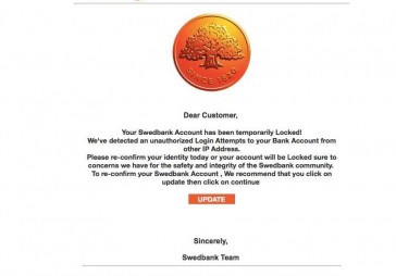 Krāpnieki Swedbank vārdā izsūta epastus par konta bloķēšanu