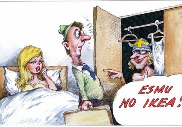 DB karikatūra: Skandināvu viesis latviešu guļamistabā